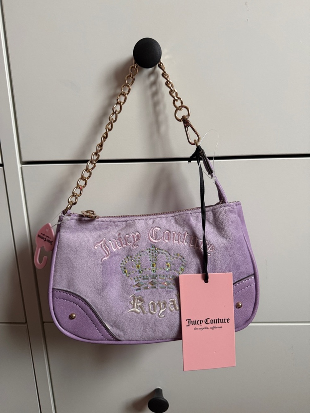 Juicy Couture Lilac Suede Mini Chain Shoulder Bag with Pink Tag